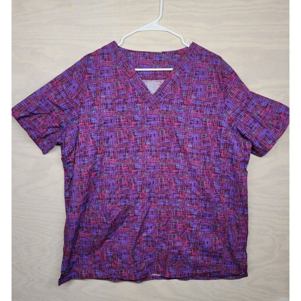 Cottonality Women's SZ 2XL Scrub Top Medical Nursing Shirt Pockets Purple